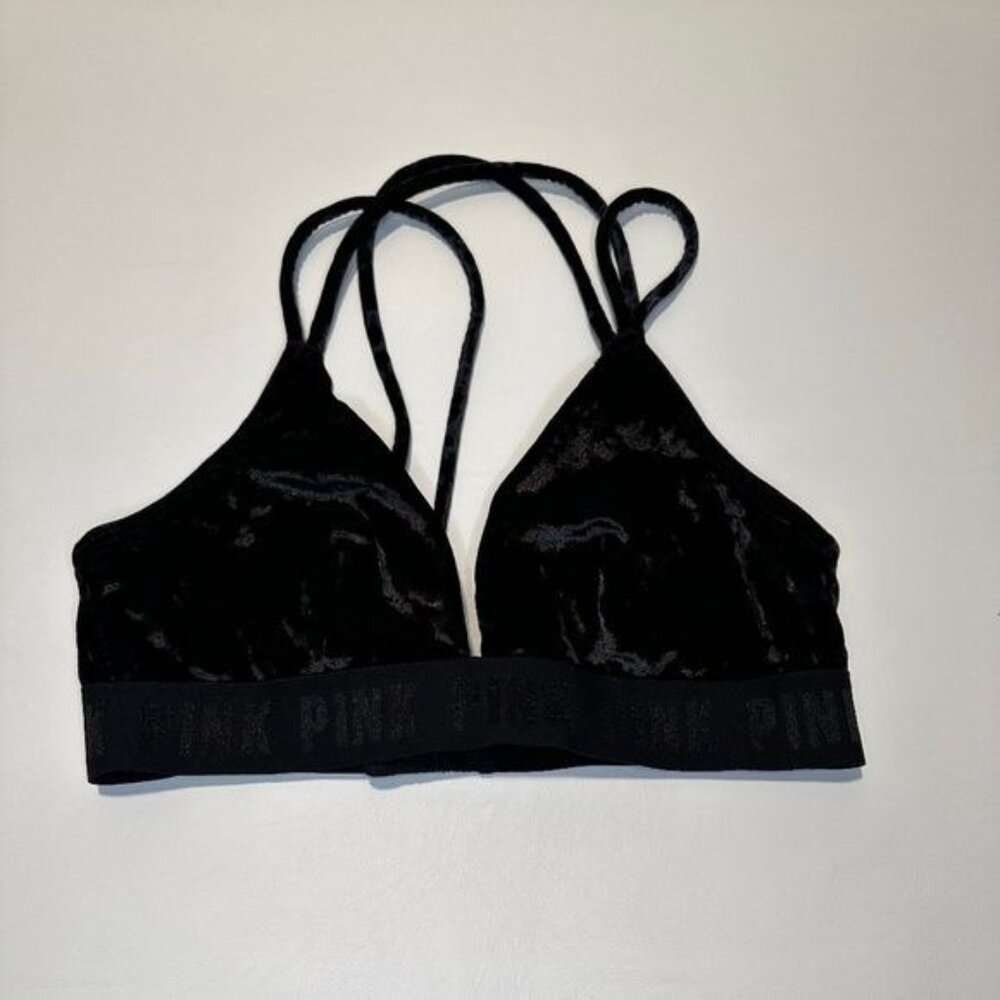 PINK Victoria's Secret Velvet Strappy Bralette - Black